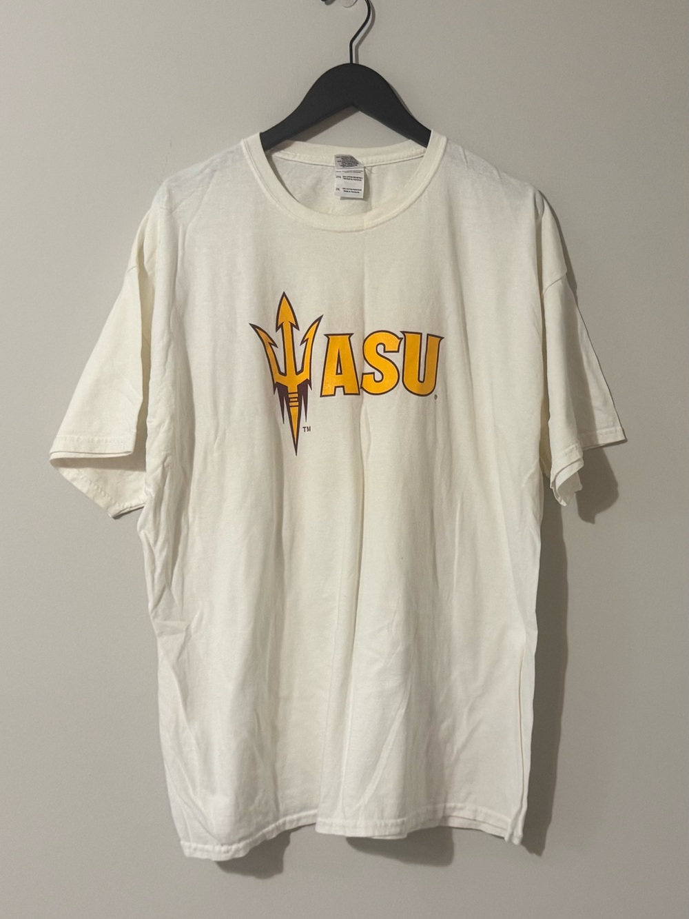 White Short-Sleeve Tee with Gold Pitchfork Logo